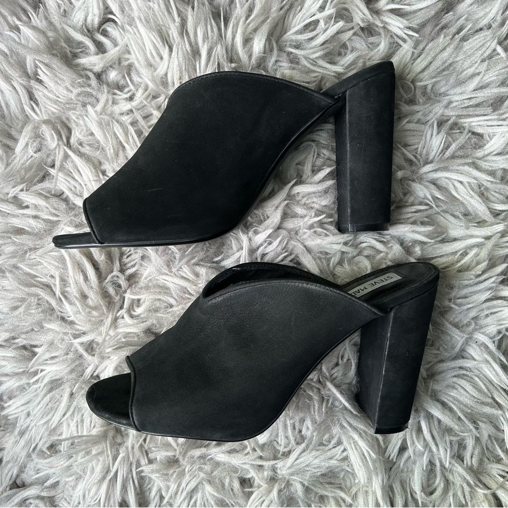 Steve Madden Vista black suede block heel mules women’s shoe size 10 - Picture 5 of 9